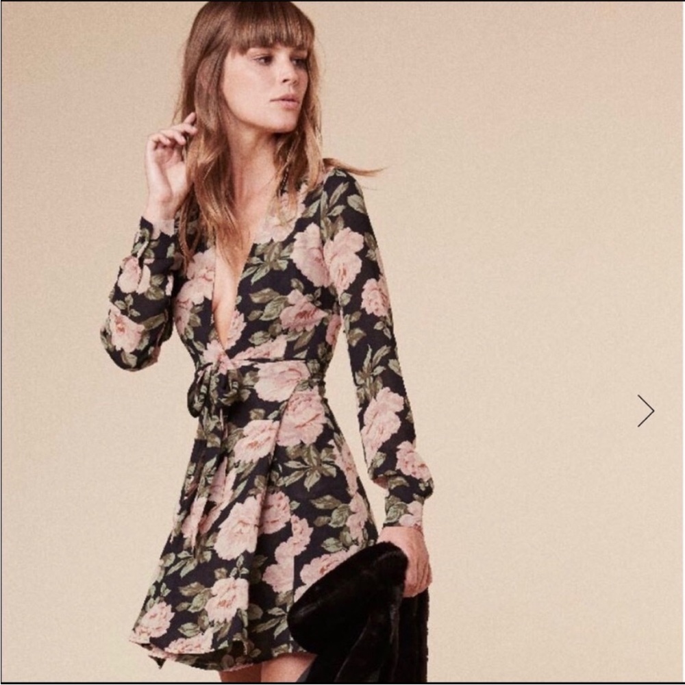 Reformation Floral Long Sleeve Wrap Dress